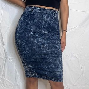 Blue denim pencil skirt
